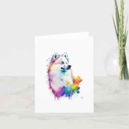 Cartão De Festividades Cachorro Esquimó Americano Em Aquarela E Caneta