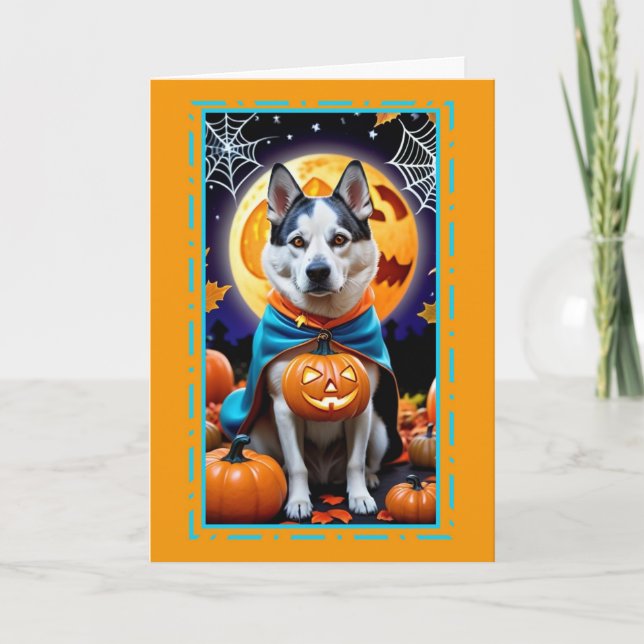 Cartão De Festividades Cachorro Feliz de Halloween Disfarçado (Frente)