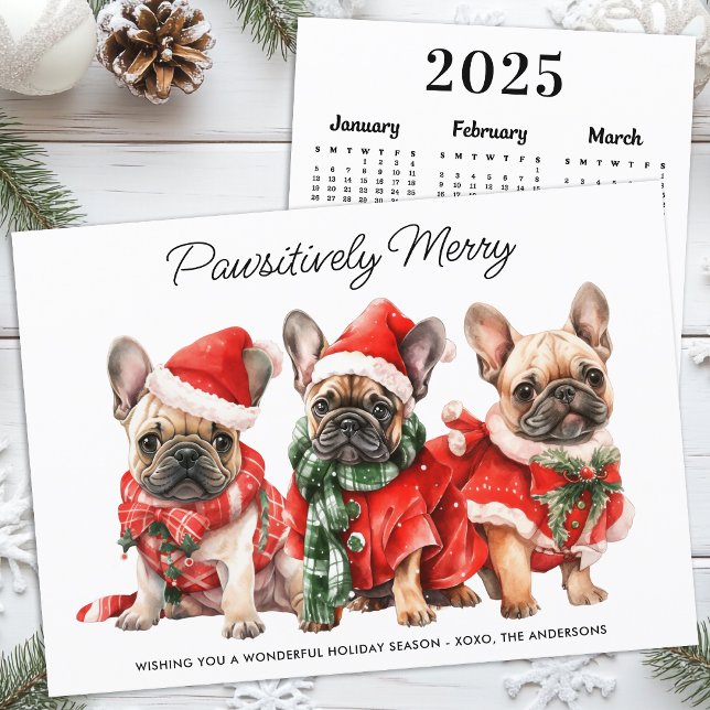 Cartão De Festividades Cachorro Festivo Francês Cachorro 2025 Calendário  (Criador carregado)