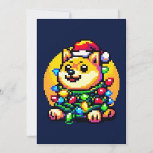 Cartão De Festividades Cachorro Festivo - Luzes de Natal de Pixel Art Fof