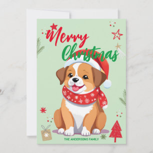 Cartão De Festividades Cachorro Fofo Filhote Papai Noel Natal Férias Nome