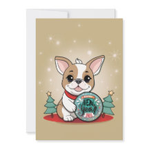 Cachorro francês fofo deseja feliz ano novo