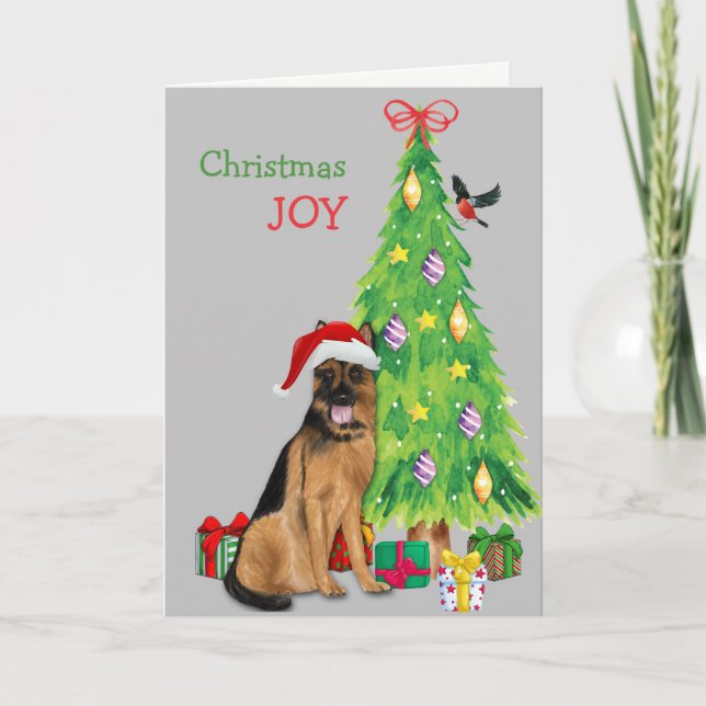 Cartão De Festividades Cachorro-German shepherd e árvore de Natal, Papais (Frente)