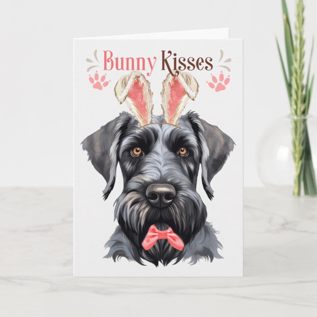 Cartão De Festividades Cachorro Giant Schnauzer em "Bunny Ears" para Pásc (Frente)