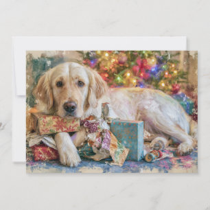 Cartão De Festividades Cachorro Golden Retriever Apresenta Natal