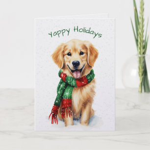 Cartão De Festividades Cachorro Golden Retriever de Natal em Flocos de Ne
