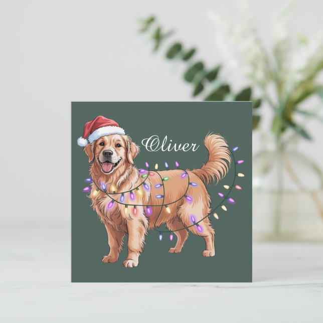 Cartão De Festividades Cachorro Golden Retriever Natal Nome Personalizado (Em pé/Frente)