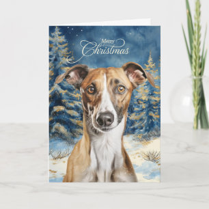Cartão De Festividades Cachorro Greyhound Floresta Natal