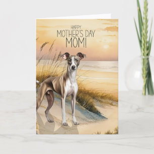 Cartão De Festividades Cachorro Greyhound Pôr do Sol Praia Dia das Mães