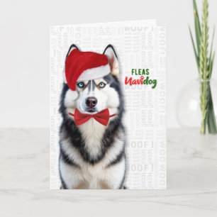 Cartão De Festividades Cachorro Husky Fofo Piolhos Engraçados Navidog Nat