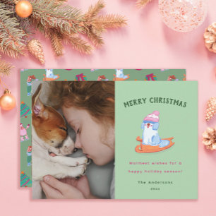 Cartão De Festividades Cachorro Inglês Fofo Trineo Verde Pistache Natal