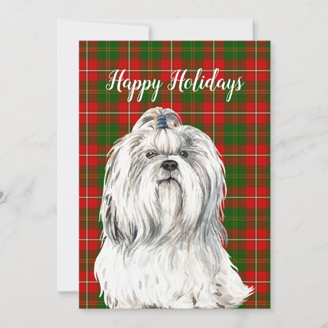 Cartão De Festividades Cachorro Lhasa Apso Aquarela Personalizado  (Frente)