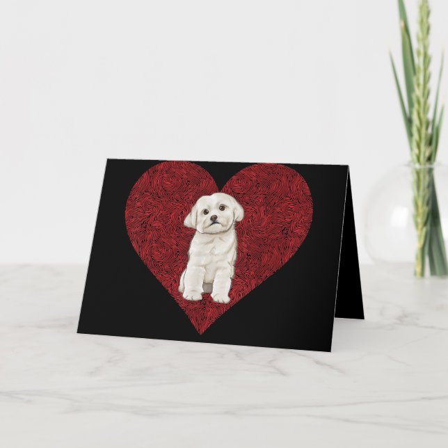 Cartão De Festividades Cachorro | Love Heart Fingerprint Maltês (Frente)