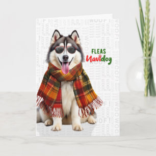 Cartão De Festividades Cachorro Malamute Fofo Piadas Pulgas Navidog Natal