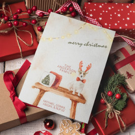 Cartão De Festividades Cachorro Minimalista Aquarela Natal Antigo