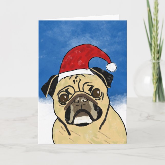 Cartão De Festividades Cachorro na Neve, Natal, Retrato de Aquarela (Frente)