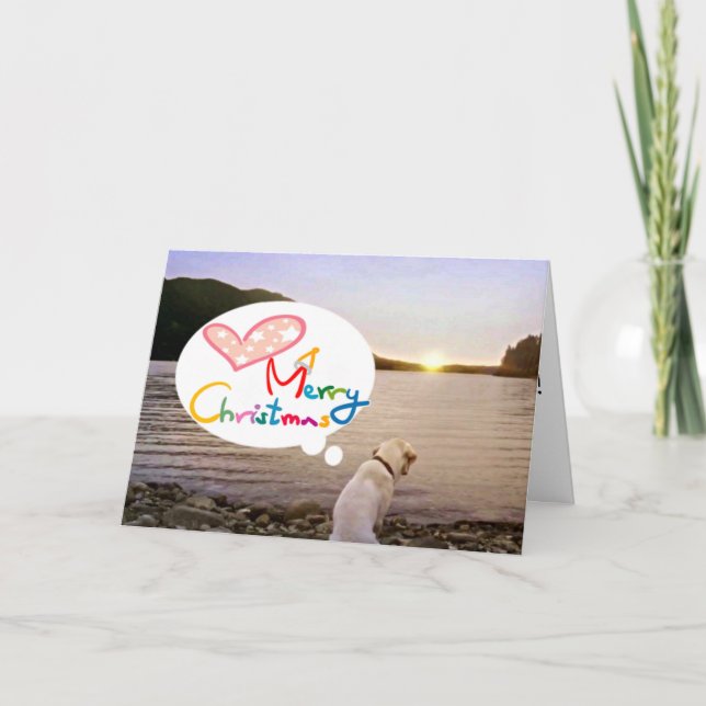 CARTÃO DE FESTIVIDADES CACHORRO NA PRAIA ESPERA UM "NATAL MERRY" (Frente)