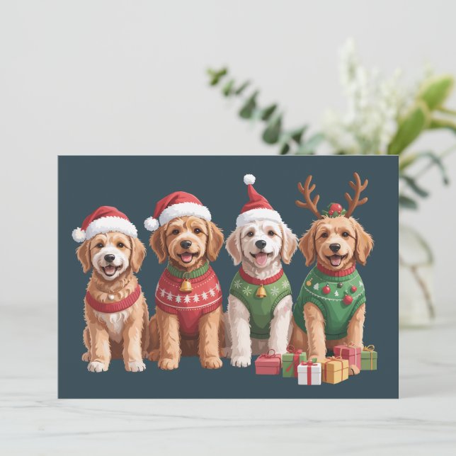 Cartão De Festividades Cachorro Natal Goldendoodododle Cachorro de Natal (Em pé/Frente)