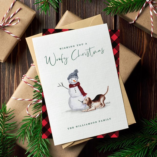 Cartão De Festividades Cachorro Naufragado Aquarela Brincando Com Neve (Naughty Dog Watercolor Beagle Playing With Snowman Holiday Card)