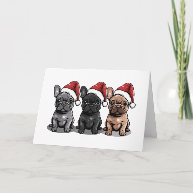 Cartão De Festividades Cachorro Papai noel francês de Natal (Frente)