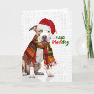 Cartão De Festividades Cachorro Pit Bull Adorável Piolhos Navidog Natal