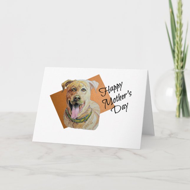 Cartão De Festividades Cachorro Pit Bull Brindle Fofo Feliz Dia das Mães (Frente)