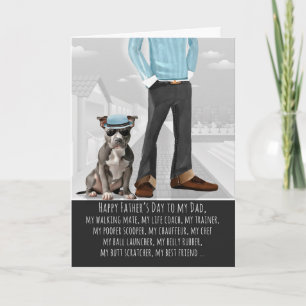 Cartão De Festividades Cachorro Pit Bull Elegante e Papai Dia dos Pais Di