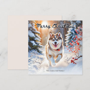 Cartão De Festividades Cachorro Pomsky Fofo Na Neve Natal Feliz
