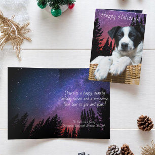 Cartão De Festividades Cachorro Preto Branco Fofo Céu Estrelado Colorido 