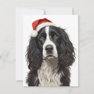 Cartão De Festividades Cachorro Preto e Branco Spaniel Chapéu de Papai No