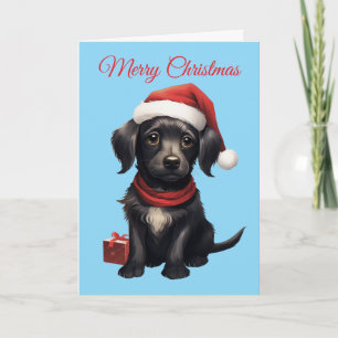Cartão De Festividades Cachorro Preto Fofo no Natal