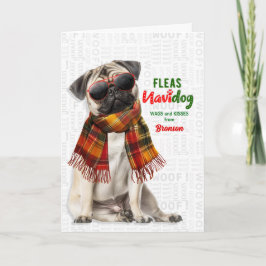 Cartão De Festividades Cachorro Pug de Natal Engraçado Fleas Navidog com