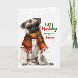 Cartão De Festividades Cachorro Pug de Natal Engraçado Fleas Navidog com