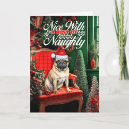 Cartão De Festividades Cachorro Pug Natal Mal ou Bem Comportado