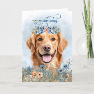 Cartão De Festividades Cachorro Retriever Dourado Flores do Campo Dia das