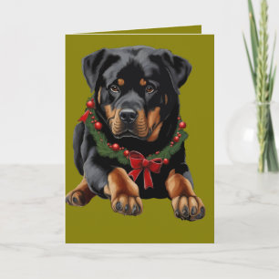 Cartão De Festividades Cachorro Rottweiler Natal Com Colar de Grinalda de