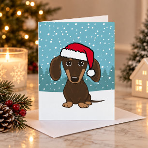 Cartão De Festividades Cachorro Salsicha de Chocolate Papai Noel Natal