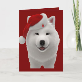 Cartão De Festividades Cachorro Samoyed em estilo cartoon fofo e festivo 