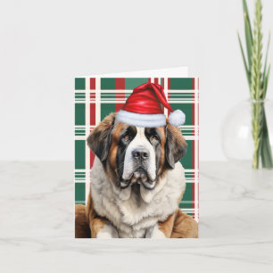 Cartão De Festividades Cachorro São Bernardo Santa Plaid Natal Adorável