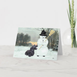Cartão De Festividades Cachorro Scottie e Boneco de Neve