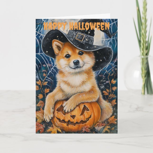 Cartão De Festividades Cachorro Sheba Inu de Halloween (Frente)
