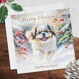 Cartão De Festividades Cachorro Shih Tzu no Natal na Neve Feliz Natal