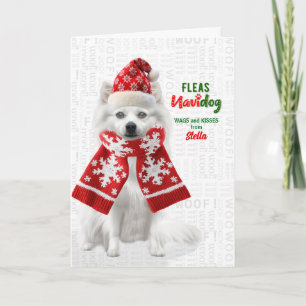 Cartão De Festividades Cachorro Spitz Japonês Engraçado Fleas Navidog com