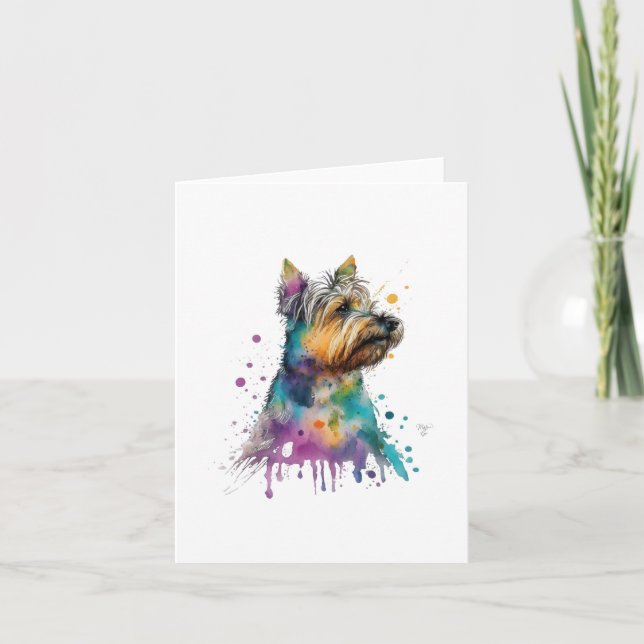 Cartão De Festividades Cachorro Terrier Australiano Em Aquarela E Caneta (Frente)