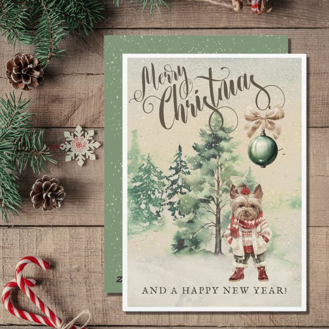 Cartão De Festividades Cachorro Yorkshire Terrier Vintage (Criador carregado)