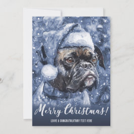 Cartão De Festividades Cachorros Boxer Azuis de Natal