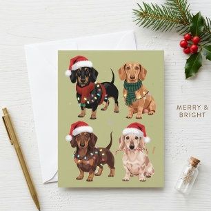 Cartão De Festividades Cachorros Dachshund de Natal adoráveis com chapéus