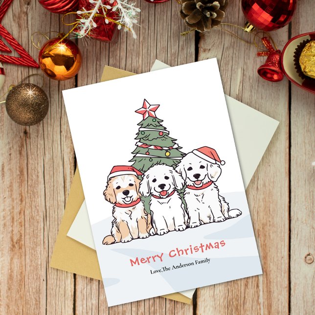 Cartão De Festividades Cachorros de Aquarela Bonitos com Natal Santa Hats (Criador carregado)