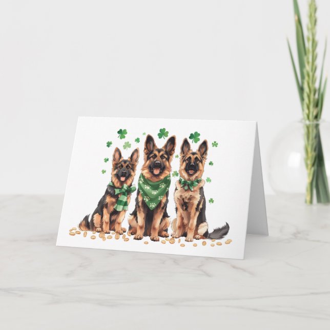 Cartão De Festividades Cachorros de German shepherd do Dia de Patrick (Frente)