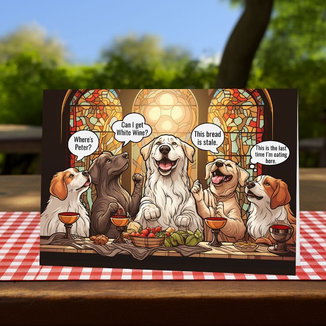 Cartão De Festividades Cachorros Engraçados Última Páscoa (Funny Easter card - The dogs last supper.)